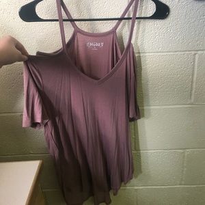 Soft mauve off the shoulder tee